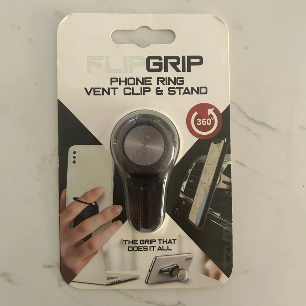 FlipGrip 3-in-1 Phone Ring Holder, Vent Clip & Stand – 360° Rotation – NEW